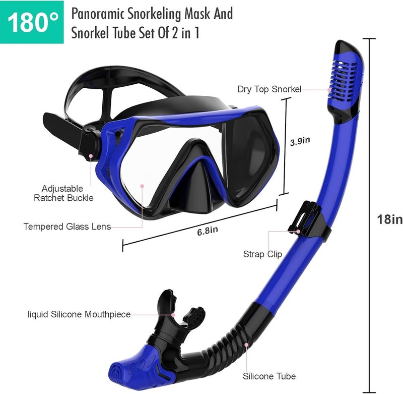 JRing Snorkeling Gear For Adults  Jring Snorkel Mask Set With 180 Degree Tempered Glass Anti Fog Goggles Scuba Dry Top Snorkel For Swimming  Scuba Diving Mask For Men Women (Blue+Pink) - Image 5