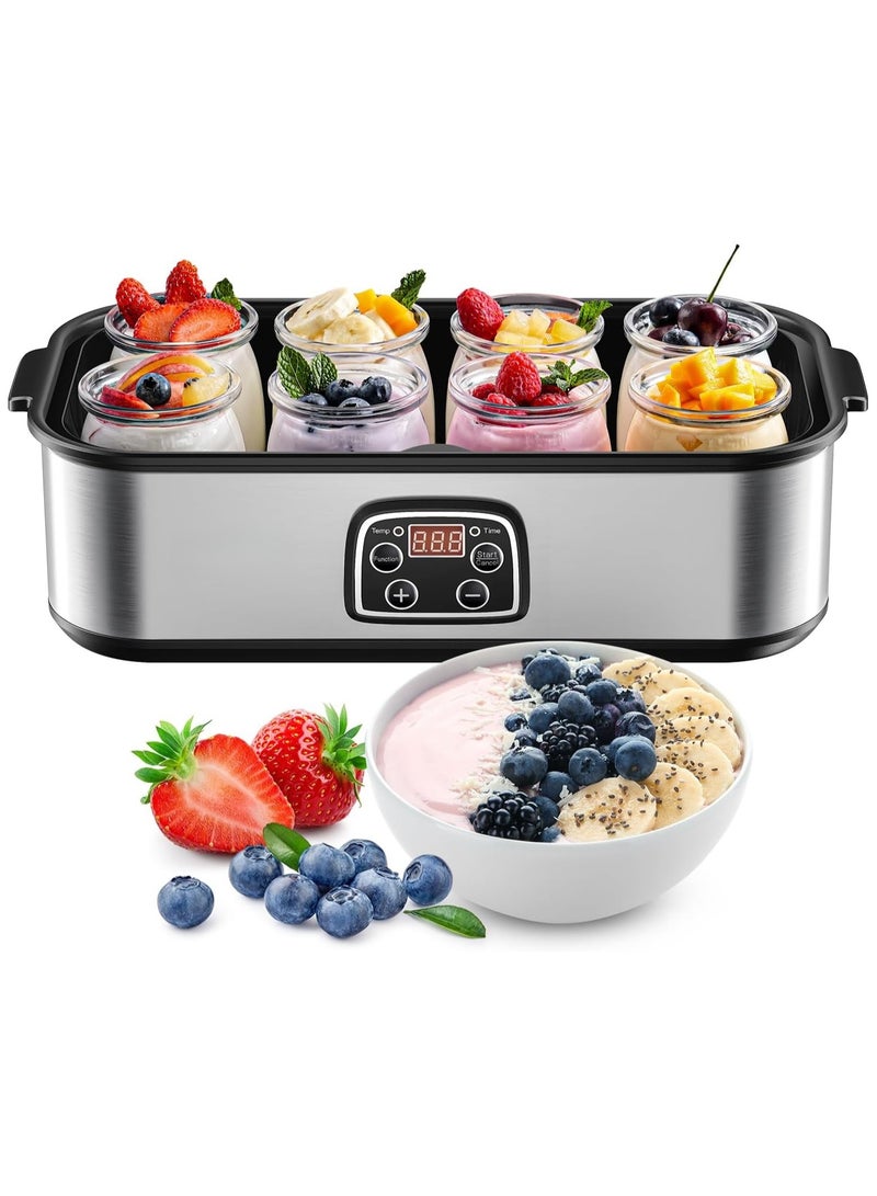 YQLIFE Yogurt Maker - Stainless Steel Yogurt Makers with Adjustable Time & Temp Control，Automatic Shut-Off & Constant Temper for Homemade Greek, Probiotic Yogurt, 8 Glass Jars (48 oz), Black - Image 1