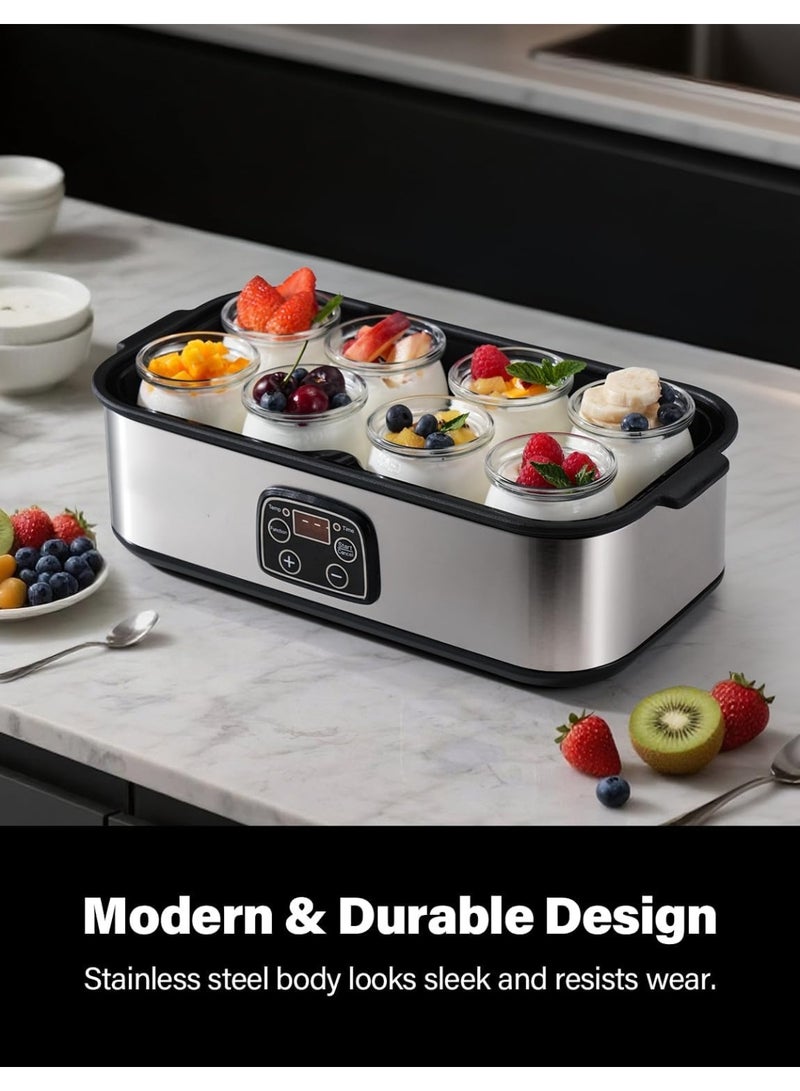 YQLIFE Yogurt Maker - Stainless Steel Yogurt Makers with Adjustable Time & Temp Control，Automatic Shut-Off & Constant Temper for Homemade Greek, Probiotic Yogurt, 8 Glass Jars (48 oz), Black - Image 5