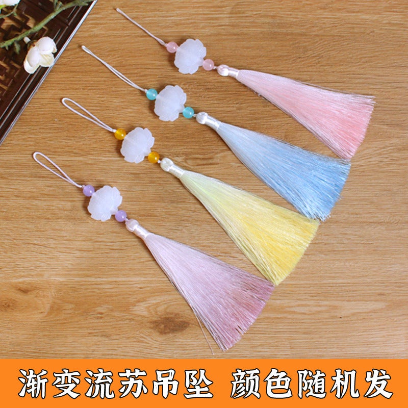 Tie-dyed fan diy material bag kindergarten childrens handmade fan 38 March 8th Womens Day non-legacy warm-up activities Gradient tassel pendant in random colors