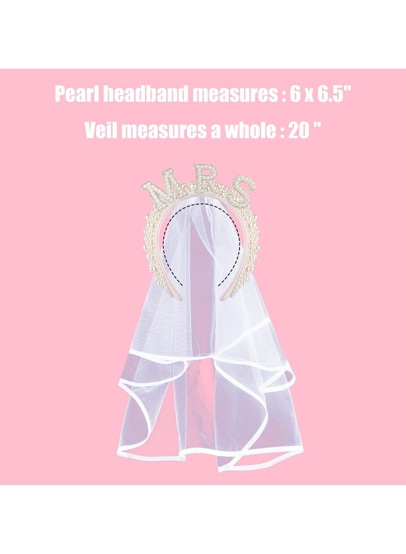 SOLARAE Bride Headband, Bride To Be Headband for Bridal Shower Gift Elegent Pearl Bridal Headband with Veil Bachelorette Party Decorations Bride Accessories - Image 2