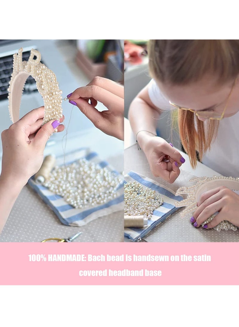 SOLARAE Bride Headband, Bride To Be Headband for Bridal Shower Gift Elegent Pearl Bridal Headband with Veil Bachelorette Party Decorations Bride Accessories - Image 4