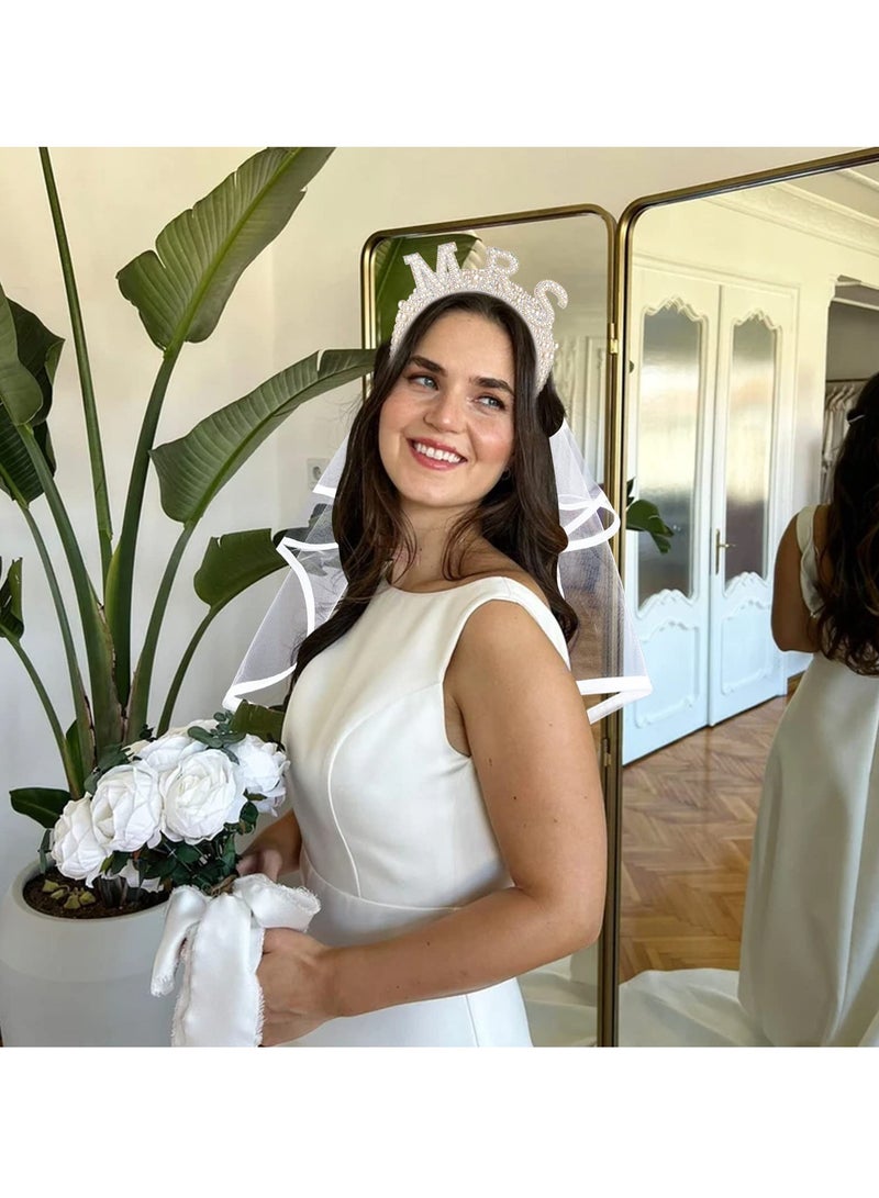 SOLARAE Bride Headband, Bride To Be Headband for Bridal Shower Gift Elegent Pearl Bridal Headband with Veil Bachelorette Party Decorations Bride Accessories - Image 5