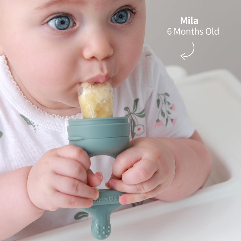 SAMiGO Baby Food Fruit Feeder and Breastmilk Popsicle Mold Set Silicone Fruit Teether Food Feeder Pacifier for Teething Relief Freezer Tray Baby Feeding Essentials 4 Months - Image 5