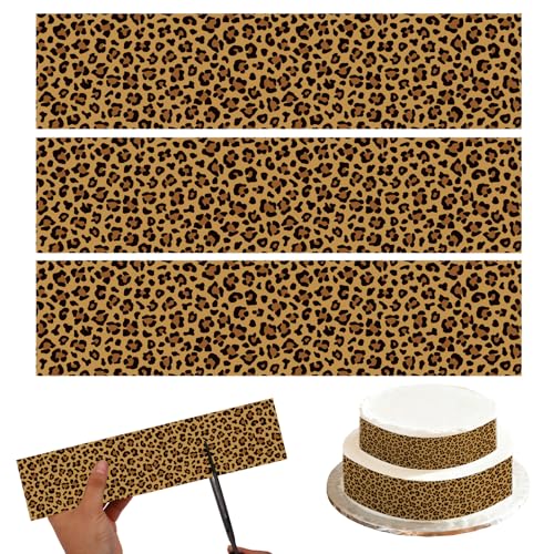 Sinbana 3pcs Leopard Icing Image Cake Borders 1050x250in2667x635cm Glutinous Rice Paper Material Leopard Print Cake Wrap for Animal Theme Birthday Party Supplies - Image 1