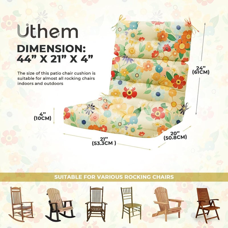 Uthem Rocking Chair Cushion, Waterproof Chairs Cushions for Adirondack Chairs Patio Chair High Back Thicked Cushions Outdoor and Indoor with Ties, Yellow Daisy - Image 2
