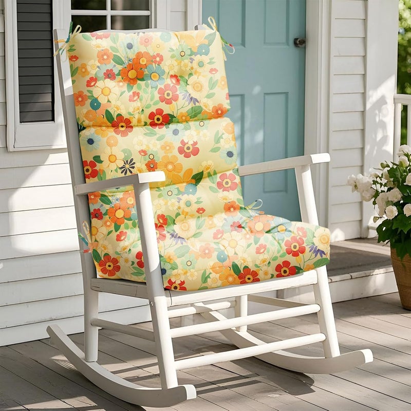 Uthem Rocking Chair Cushion, Waterproof Chairs Cushions for Adirondack Chairs Patio Chair High Back Thicked Cushions Outdoor and Indoor with Ties, Yellow Daisy - Image 1