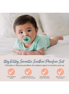 Itzy Ritzy Silicone Pacifiers for Newborn - Sweetie Soother Pacifiers Feature Collapsible Handle & Two Air Holes for Added Safety; For Ages Newborn and Up, Set of 2 in Mint & White - pzsku/ZC4D069A296D1E94ED56CZ/45/_/1736571161/f4c7cb98-a433-40ff-8255-f774a342540e