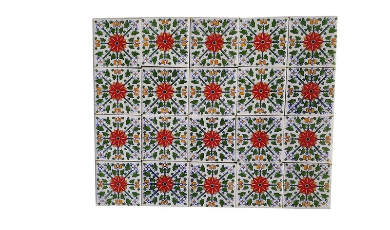 Shiv Kripa Blue Art Pottery Classic Decorative Interior Exterior Flooring Wall Ceramic 2 x 2 inch Tiles Pack of 20 Tiles BlueYellow Multi