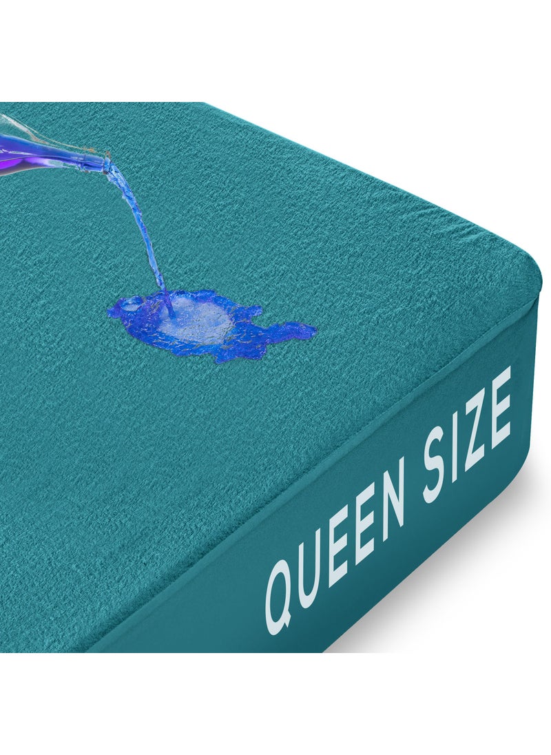 Utopia Bedding Utopia Bedding Waterproof Mattress Protector Queen Size  Premium Terry Mattress Cover 200 GSM  Breathable  Fitted Style with Stretchable Pockets (Denim)  - Image 2