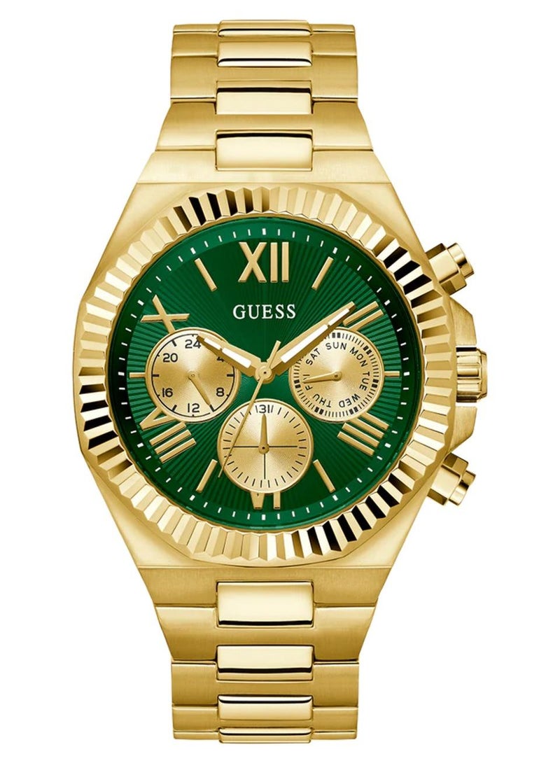 GUESS ساعة إيكويتي للرجال بتصميم ذهبي متعدد الوظائف من الفولاذ المقاوم للصدأ GW0703G2 - 44 مم - ذهبي - Image 1