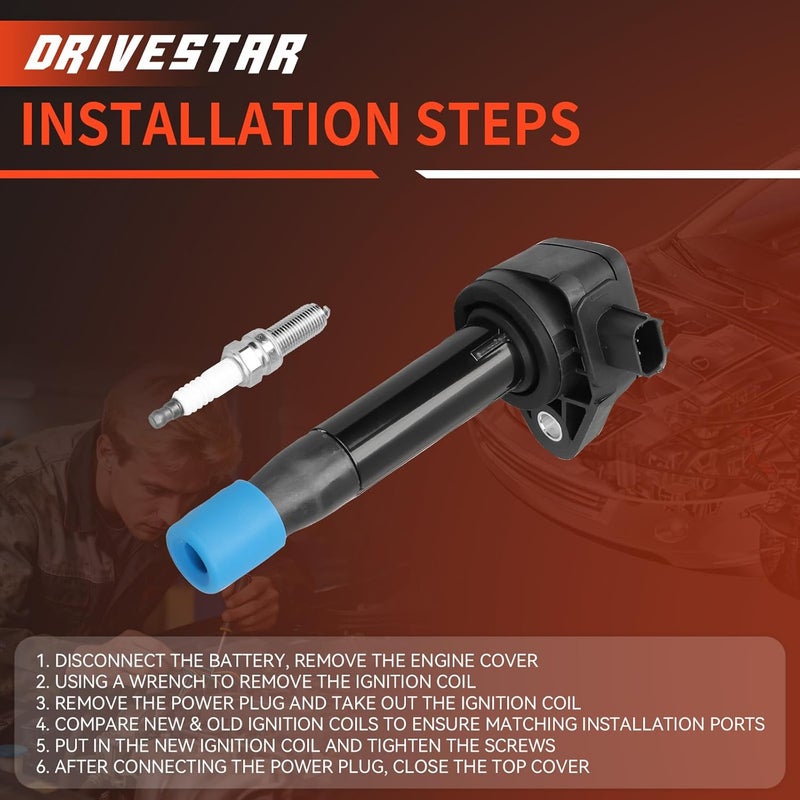 DRIVESTAR Set of 6 Iridium Spark Plugs and Ignition Coil Pack for Acura and Honda - Image 4