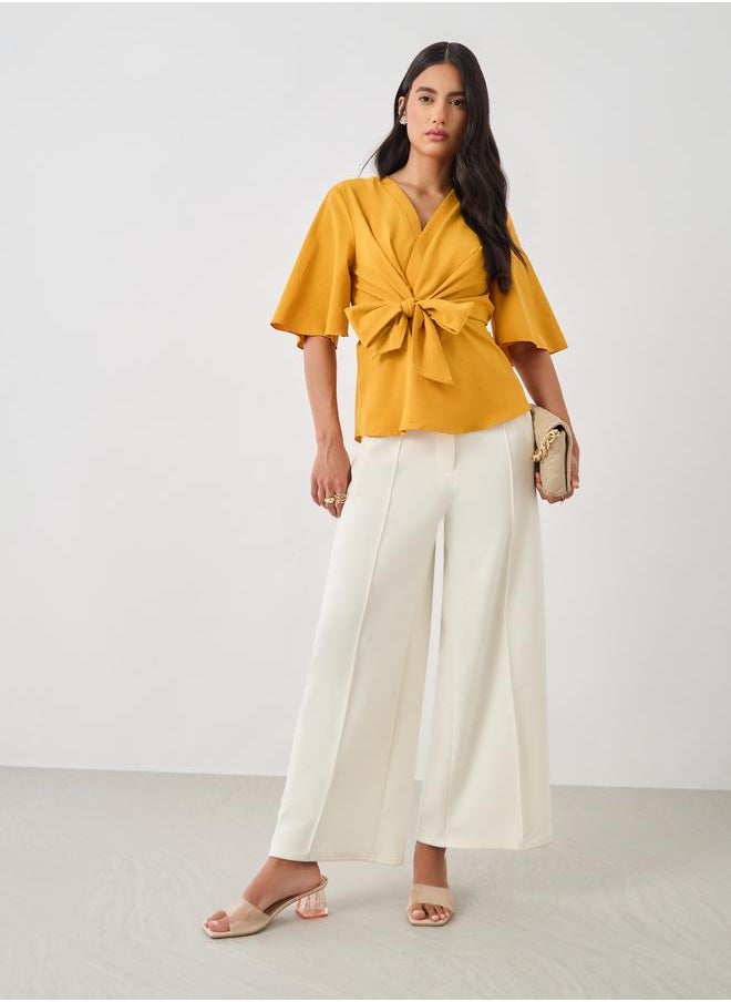 Styli Styli Solid V-Neck Tie-Up Waist Blouse  - Image 2