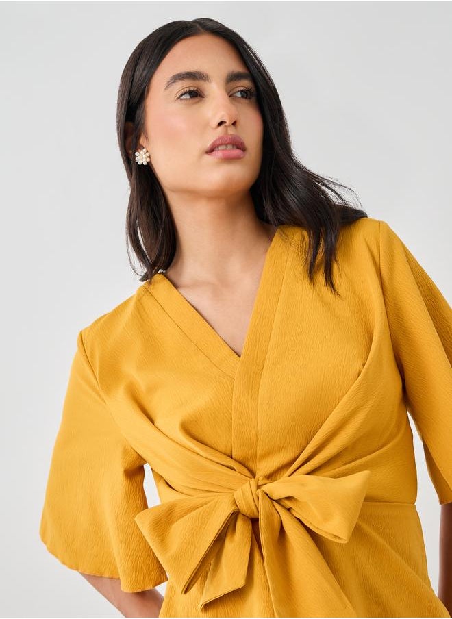 Styli Styli Solid V-Neck Tie-Up Waist Blouse  - Image 5