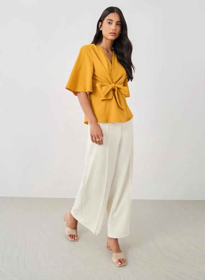 Styli Styli Solid V-Neck Tie-Up Waist Blouse