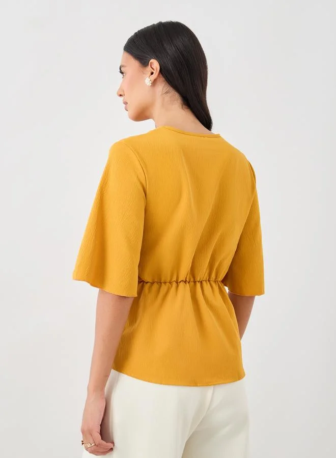 Styli Styli Solid V-Neck Tie-Up Waist Blouse