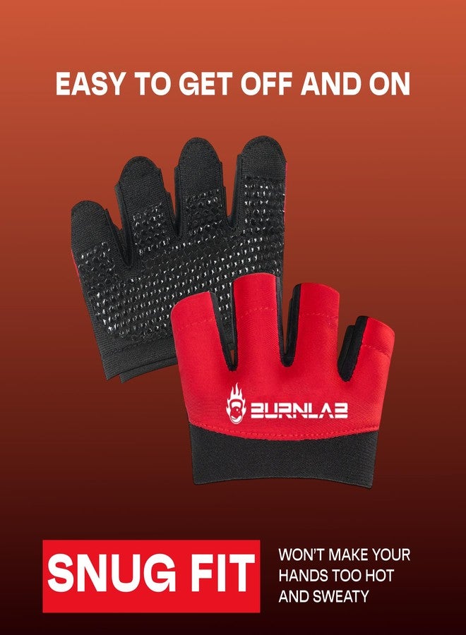BURNLAB Workout Gloves,Short Micro Weight Lifting Gloves Grip Pads with Full Palm Protection & Extra Grip for Men Women Weightlifting,Gym,Cross Training,Powerlifting,WODs (Black & Red, XL) - Image 4