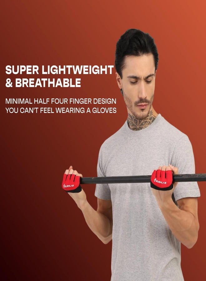 BURNLAB Workout Gloves,Short Micro Weight Lifting Gloves Grip Pads with Full Palm Protection & Extra Grip for Men Women Weightlifting,Gym,Cross Training,Powerlifting,WODs (Black & Red, XL) - Image 3