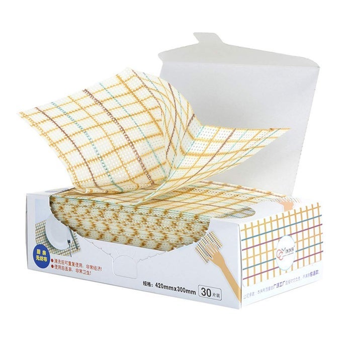 CLEANING TOWELS DISPOSABLE DISH CLOTHS NONSTICK FIBER REUSABLE HANDY WIPES HOUSE KITCHEN CLEANING CLOTH WIPING RAGS PLACEMATS ABSORBENT DRY QUICKLY A BOX OF 30 PCS