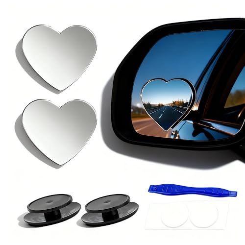 MARLBSTON 2 pcs Blind Spot Mirrors 2 Heart Shaped HD Glass Convex 360 Wide Angle Side Rear View Mirror with ABS Housing for Cars SUV and Trucks Chrome Heart shape Pack of 2 - Image 1