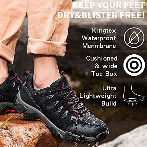 SHULOOK Men's Waterproof Hiking Shoes Lightweight Anti Slip Outdoor Ankle Boots Breathable Hike Trekking Trails Shoe Black/Red 11.5 - Image 5