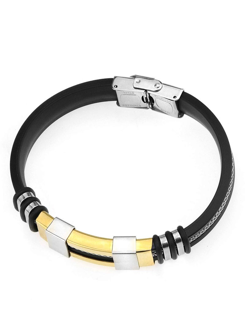 Titanium Steel Silicone Leather Bracelet Metal Bracelet - Image 2