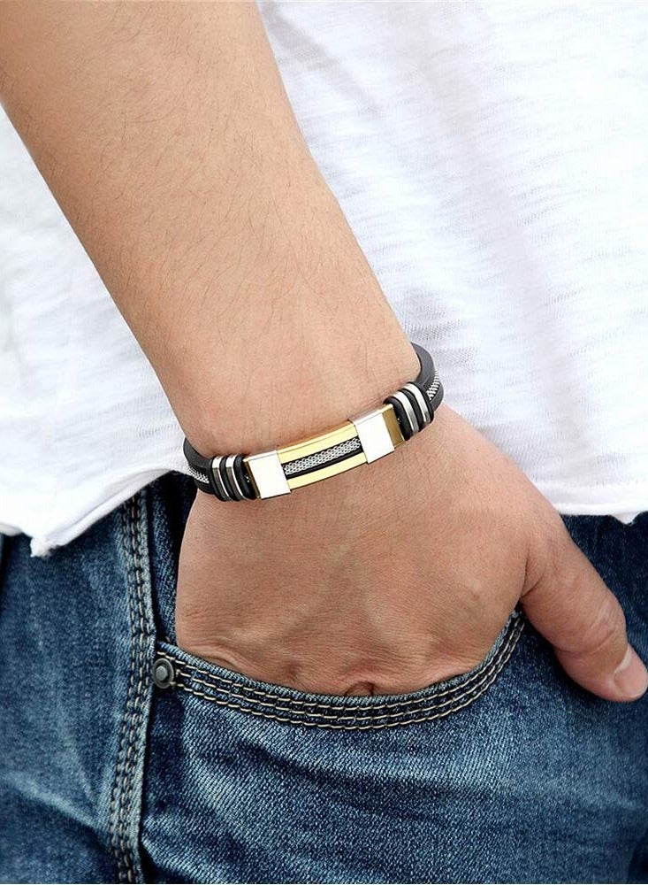 Titanium Steel Silicone Leather Bracelet Metal Bracelet - Image 3