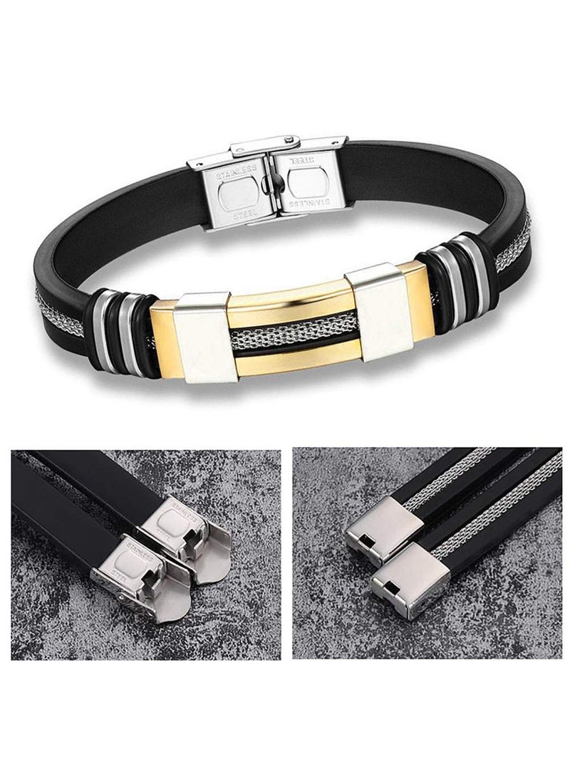 Titanium Steel Silicone Leather Bracelet Metal Bracelet - Image 4