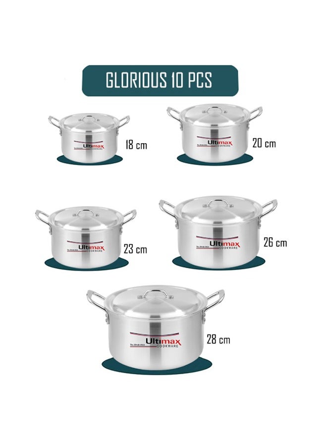ULTIMAX Ultimax Glorious 1x5 – 5 Pcs Aluminium Cooking Pot Set, Metal Finish, Durable Construction with Lids & Stainless Steel Handles, Even Heat Distribution, Dishwasher Safe, Sleek Modern Design, Sizes 18-28 cm (2.7-9.4 Ltr)  - Image 4