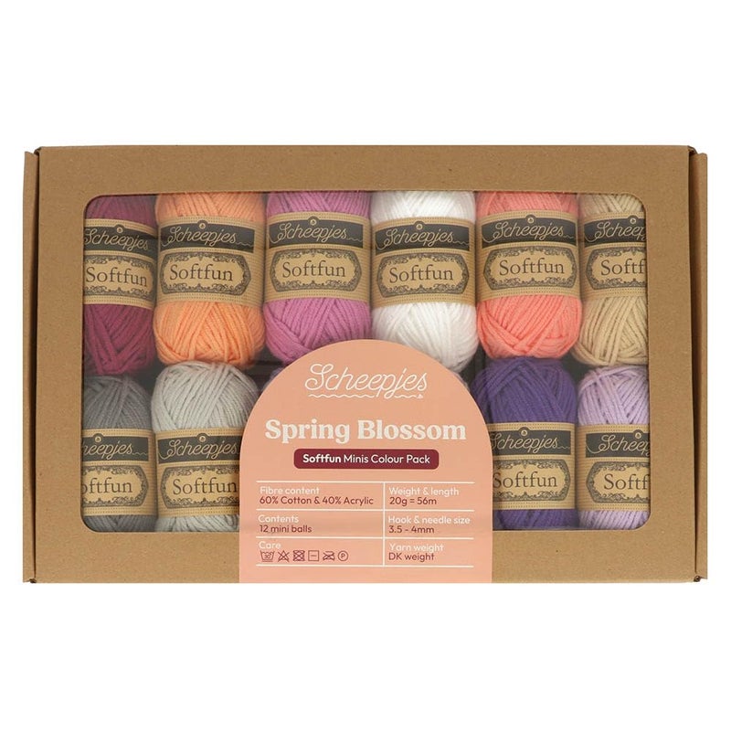 Scheepjes Softfun Color Pack, 12 x 20 g â€“ Spring Blossom â€“ Cotton/Acrylic Blend - Image 1