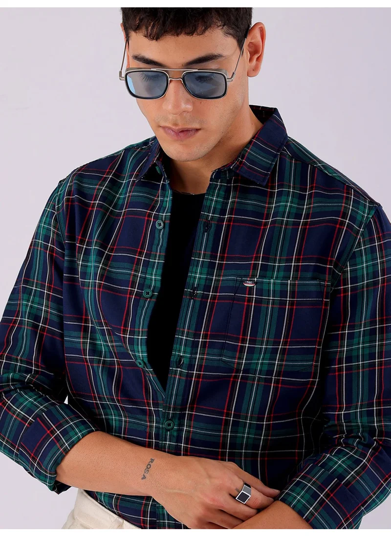 The Indian Garage Co Men Slim Fit Casual wear Cutaway Collar Full Sleeves Twill Yarn Dyed Checked Shirt