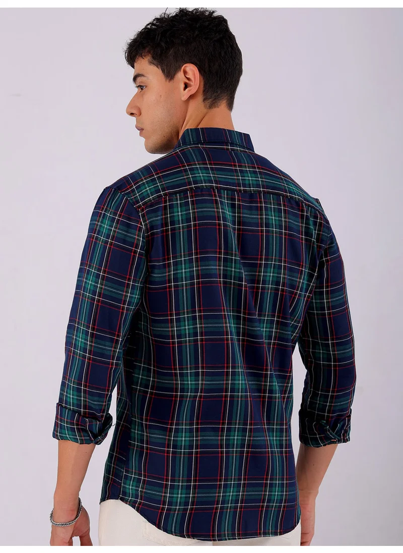 The Indian Garage Co Men Slim Fit Casual wear Cutaway Collar Full Sleeves Twill Yarn Dyed Checked Shirt