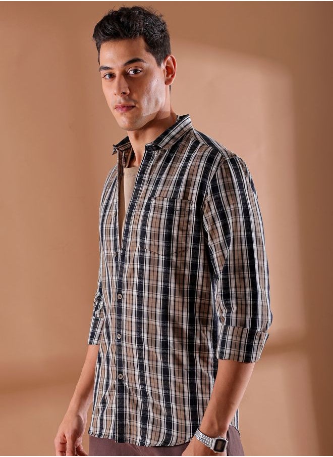 The Indian Garage Co Men Slim Fit Checkered Full Sleeves Cutaway Collar Casual Shirt  - Image 3