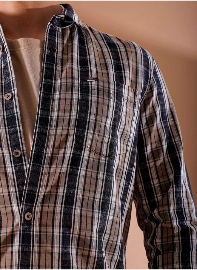 The Indian Garage Co Men Slim Fit Checkered Full Sleeves Cutaway Collar Casual Shirt  - Image 5