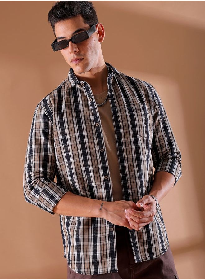 The Indian Garage Co Men Slim Fit Checkered Full Sleeves Cutaway Collar Casual Shirt  - Image 1