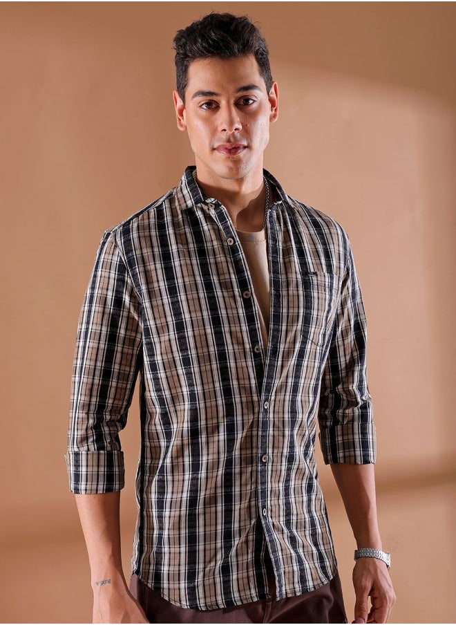 The Indian Garage Co Men Slim Fit Checkered Full Sleeves Cutaway Collar Casual Shirt  - Image 4