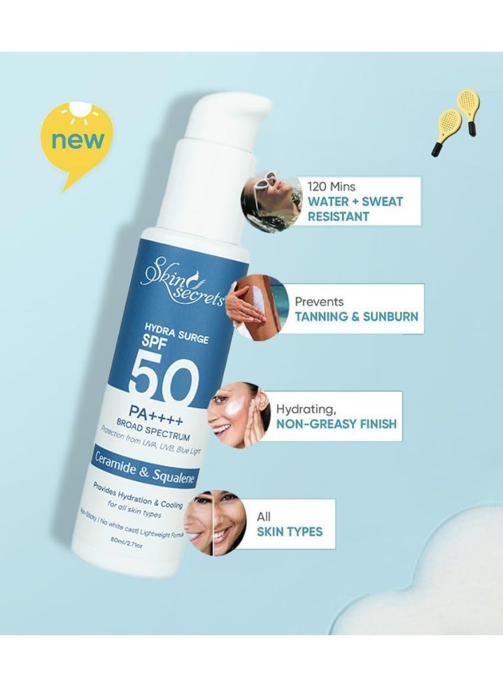 Skin Secrets Hydra Surge Sunscreen SPF 50 PA++++ with Ceramides, Squalene & Watermelon Extract| Lightweight| Broad Spectrum| No White-Cast| No Parabens, Mineral Oils & Silicones| Ayurvedic| (50ml) - Image 2
