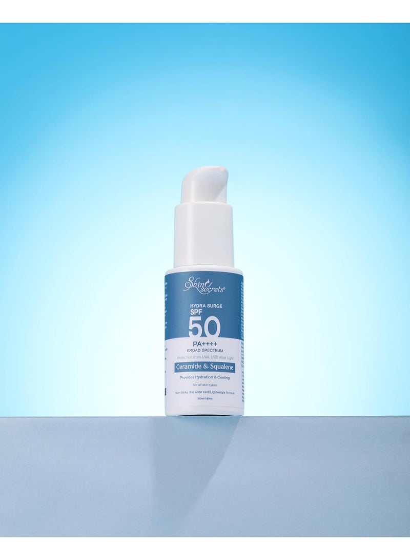 Skin Secrets Hydra Surge Sunscreen SPF 50 PA++++ with Ceramides, Squalene & Watermelon Extract| Lightweight| Broad Spectrum| No White-Cast| No Parabens, Mineral Oils & Silicones| Ayurvedic| (50ml) - Image 3