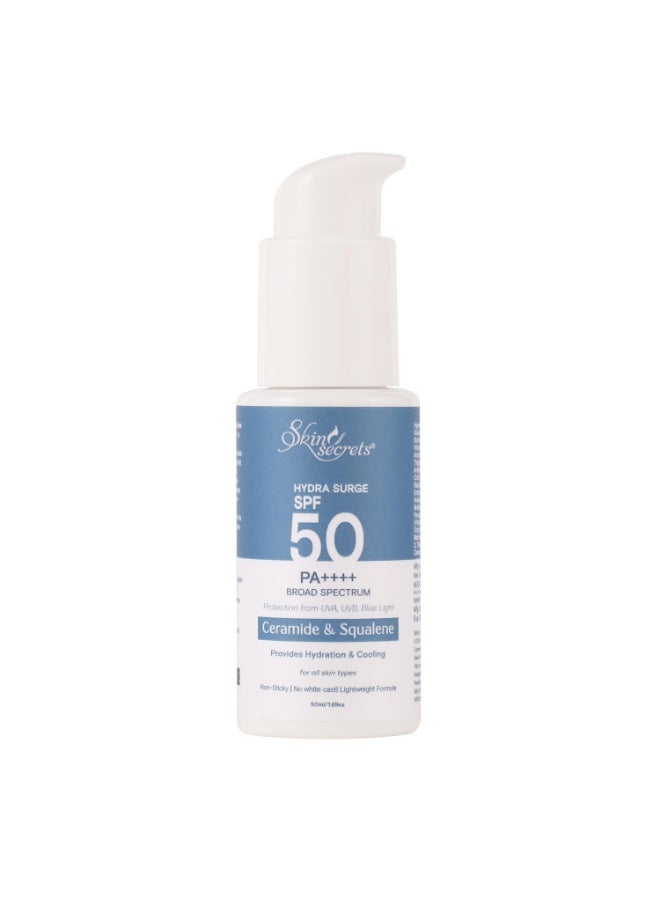 Skin Secrets Hydra Surge Sunscreen SPF 50 PA++++ with Ceramides, Squalene & Watermelon Extract| Lightweight| Broad Spectrum| No White-Cast| No Parabens, Mineral Oils & Silicones| Ayurvedic| (50ml) - Image 1