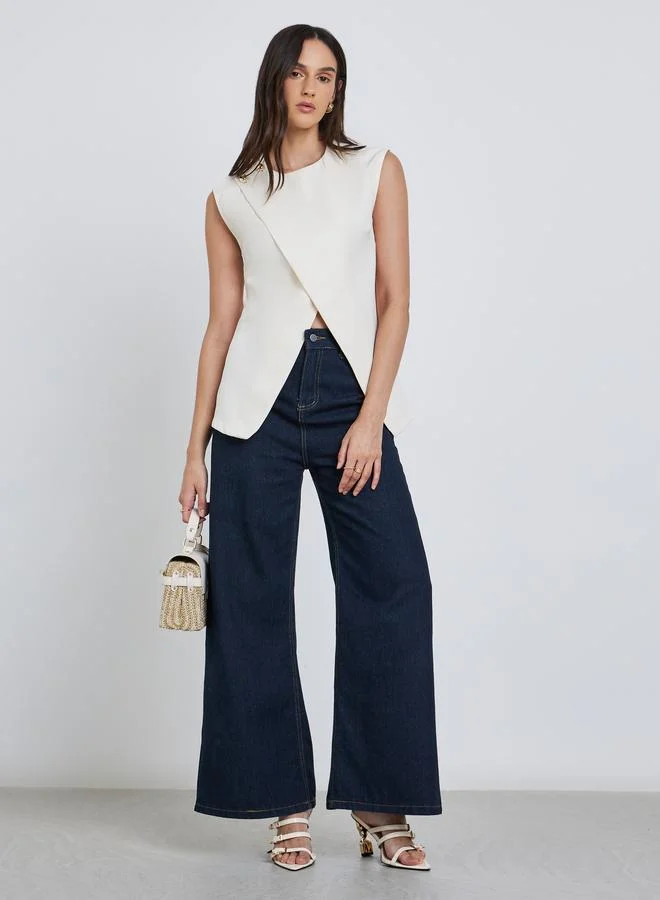 Styli Styli Cream Solid Asymmetric Hem Waistcoat