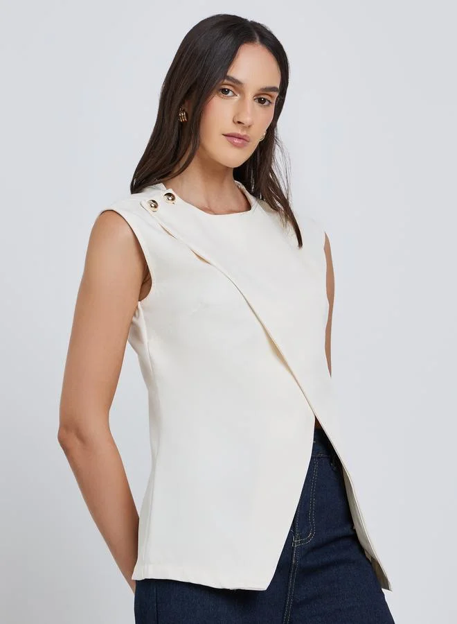 Styli Styli Cream Solid Asymmetric Hem Waistcoat