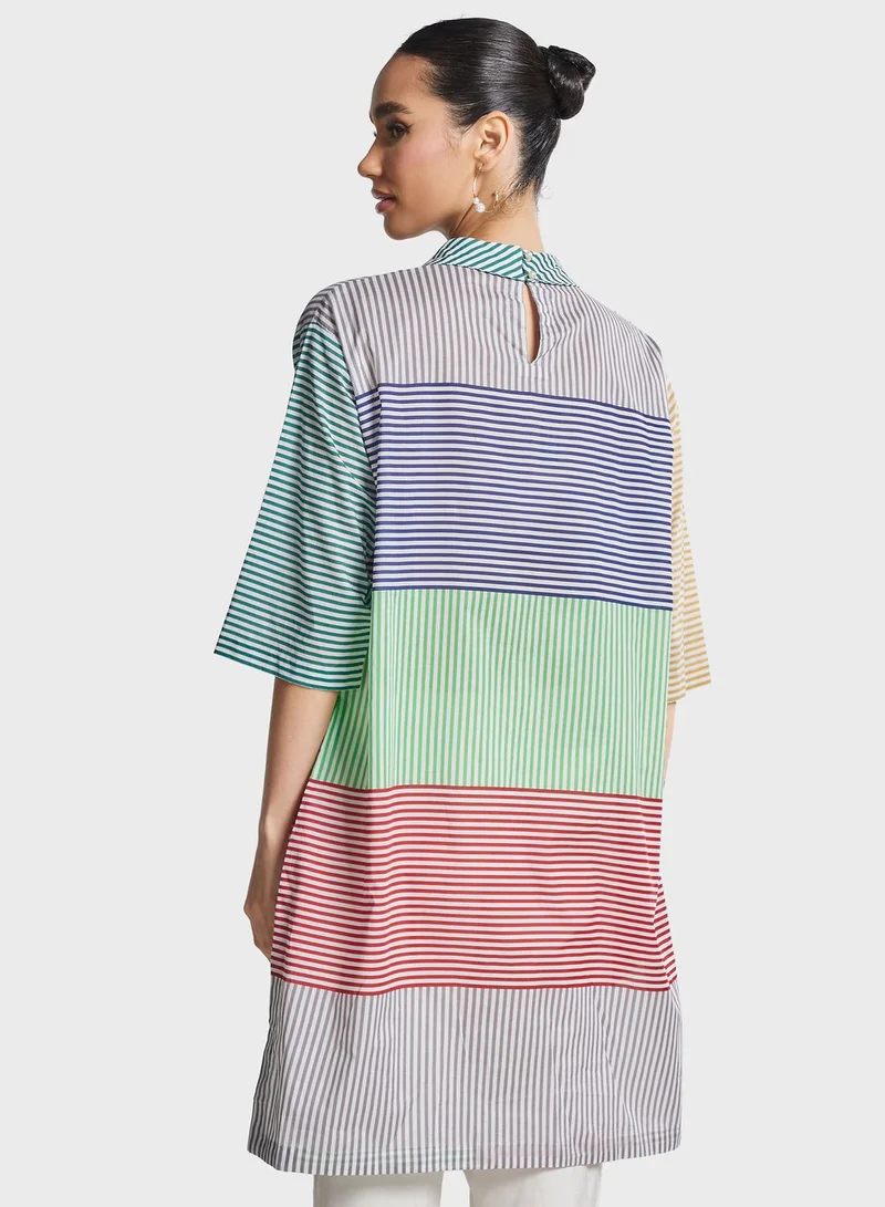 Nishat Linen Color Block Side Slit Kurti