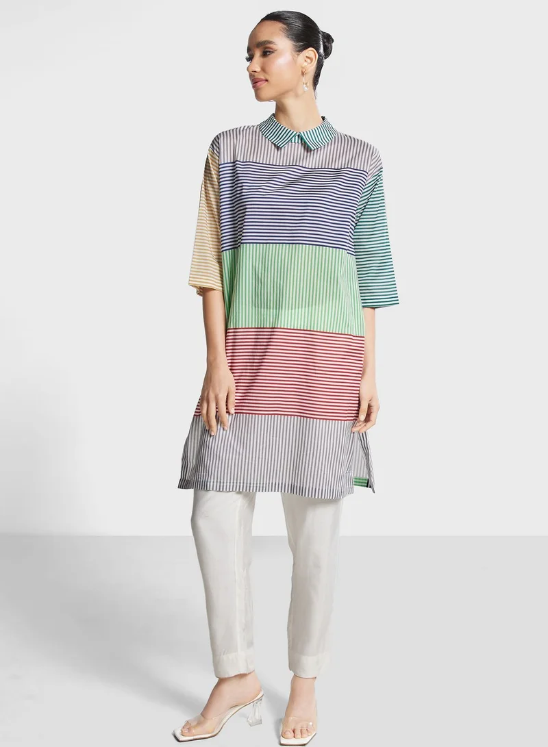 Nishat Linen Color Block Side Slit Kurti