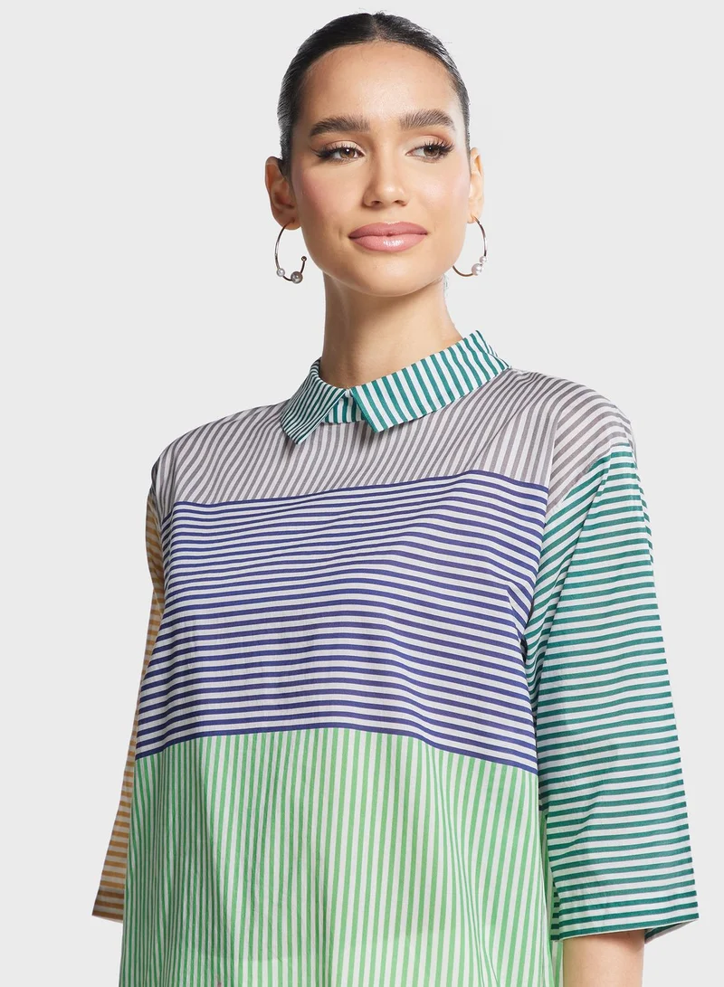 Nishat Linen Color Block Side Slit Kurti