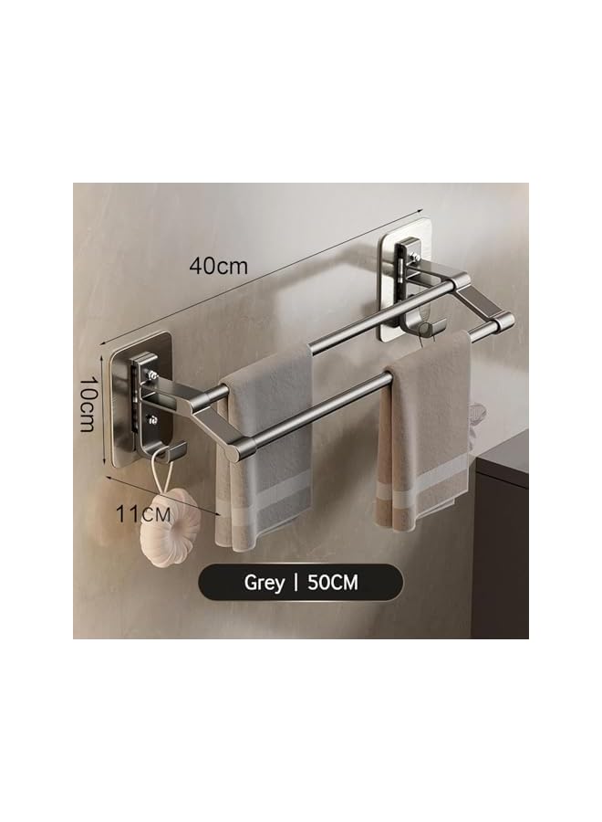 erorex 40CM Towel Rack, Self-Adhesive Towel Rack with Anti-Rust Aluminum, 2 Tier Double Bar Towel Rack Pole with 2 Hooks, Non-Drilling Towel Rack, Wall Mounted, For Bathroom Kitchen Shower - Image 3