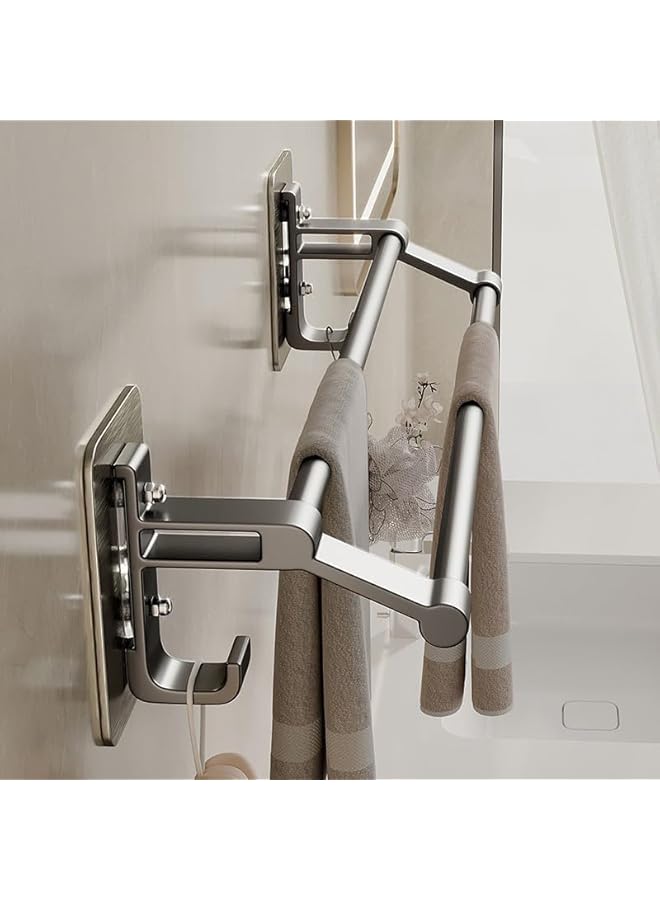 erorex 40CM Towel Rack, Self-Adhesive Towel Rack with Anti-Rust Aluminum, 2 Tier Double Bar Towel Rack Pole with 2 Hooks, Non-Drilling Towel Rack, Wall Mounted, For Bathroom Kitchen Shower - Image 4