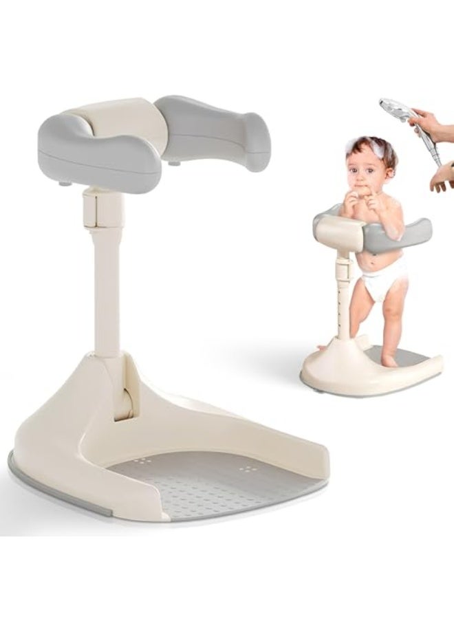 BATH STANDING SHOWER SUPPORT FOR TODDLERS FOLDABLE BABY BATHTUB STAND,ADJUSTABLE HEIGHT & ANTI-SLIP BASE,IDEAL GIFT FOR NEW BABY