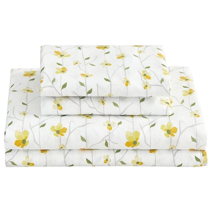 YELLOW FLORAL SHEETS FOR QUEEN SIZE BED PRINTED BED SHEETS 4 PIECE SOFT MICROFIBER PATTERNED FITTED SHEETS QUEEN WITH 15 DEEP POCKET AND CORNER STRAPSCUTE FLOWER SHEETS PILLOWCASE SET