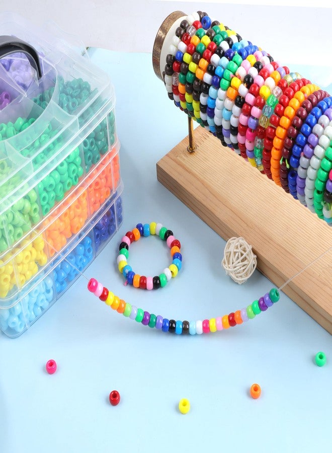 KAKW Pony Beads for Bracelets 3600 Pcs Plastic Beads for Friendship Bracelets Necklace 6x9mm 18 Solid Color Beads for Jewelry Making Supplies 3-Layer Box Packaging(18 Solid Colors) - Image 5