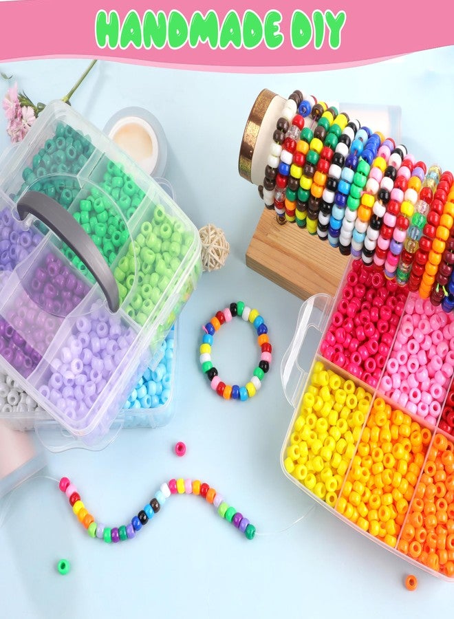 KAKW Pony Beads for Bracelets 3600 Pcs Plastic Beads for Friendship Bracelets Necklace 6x9mm 18 Solid Color Beads for Jewelry Making Supplies 3-Layer Box Packaging(18 Solid Colors) - Image 3